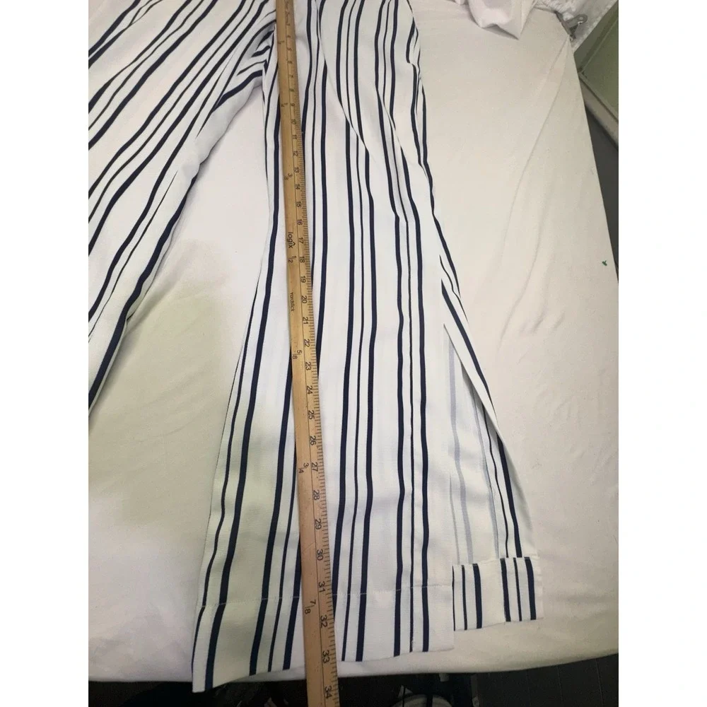 Boston Proper Trouser Pants Womens Size 4 Striped Side Slit Navy White Office - Picture 3 of 7